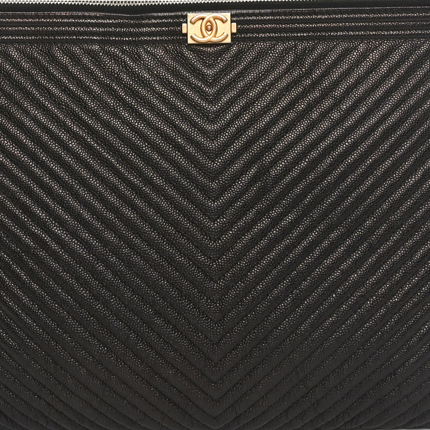 Chanel Caviar Chevron Boy Zip Pouch Black 8 of 10