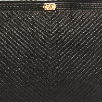 Chanel Caviar Chevron Boy Zip Pouch Black 8 of 10