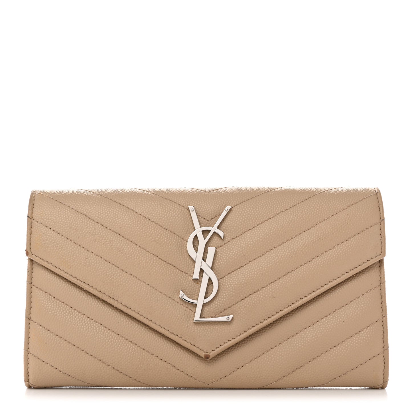 Grain De Poudre Matelasse Chevron Monogram Flap Wallet Dark Beige