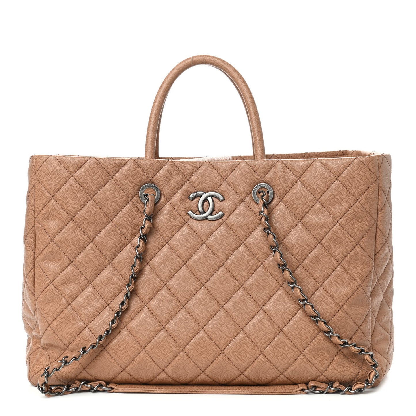 Caviar Quilted Large Coco Handle Shopping Tote Beige