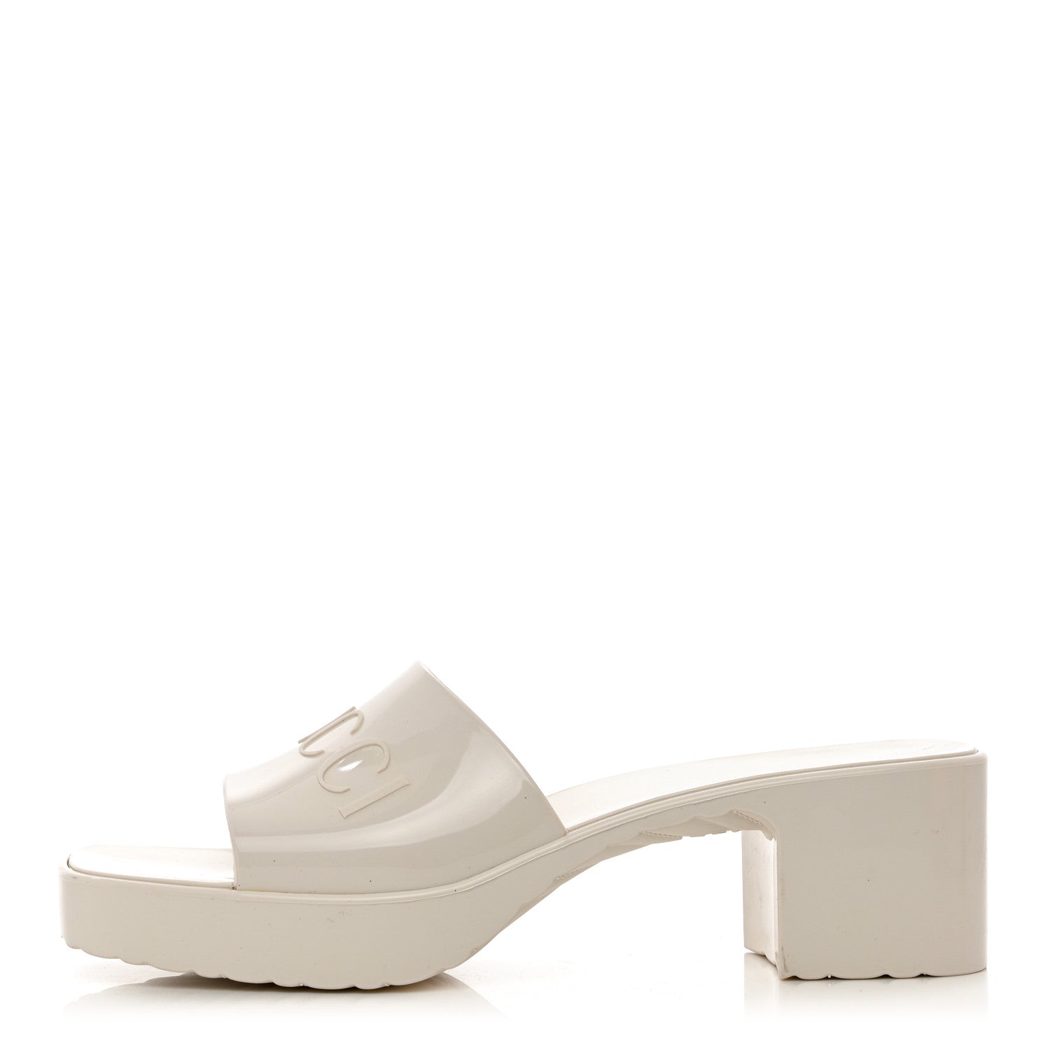 Gucci Rubber Gucci Logo Womens Platform 20/60mm Slide Sandals 39 Mystic White 1 of 13