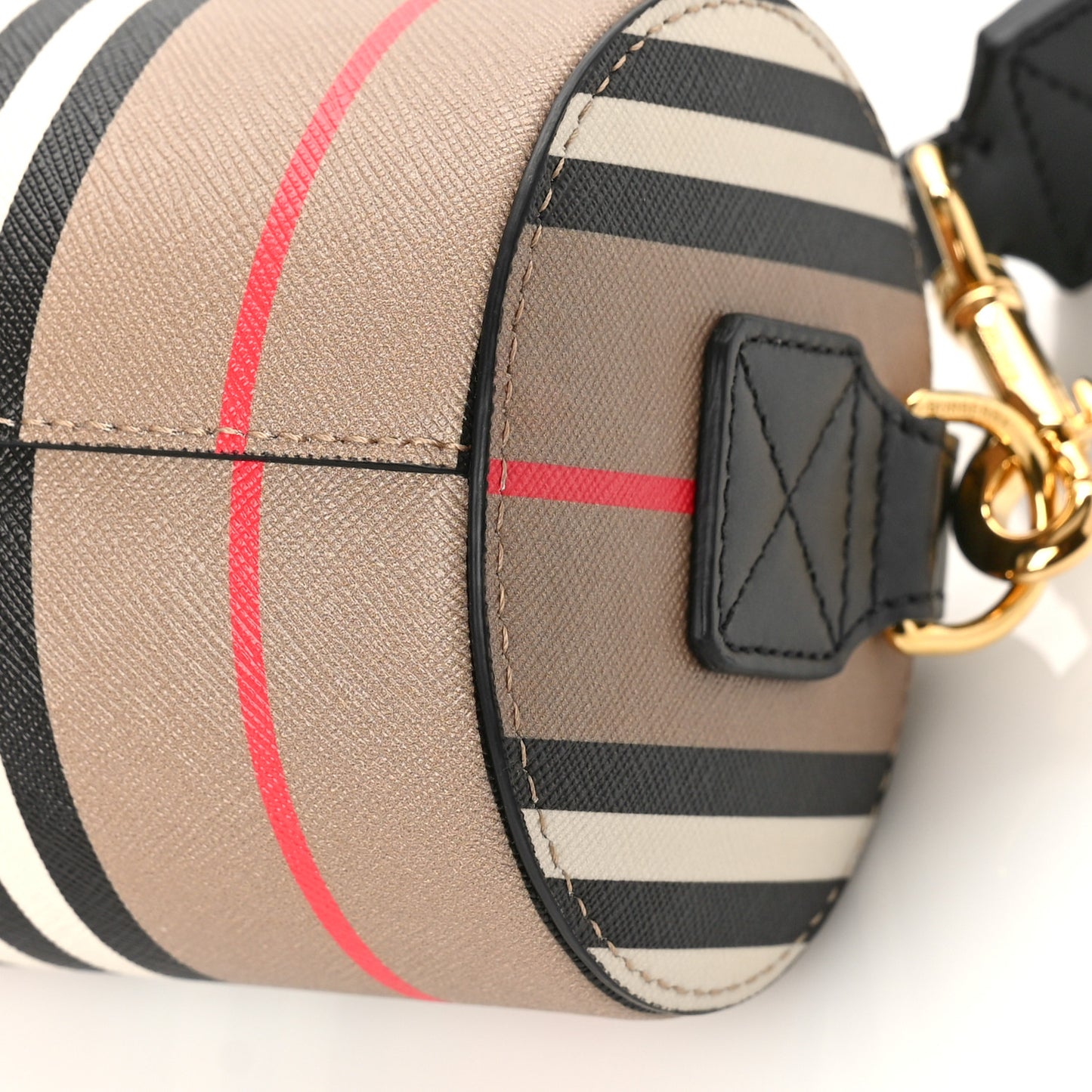 E-Canvas Calfskin Stripe Icon Barrel Bag Archive Beige