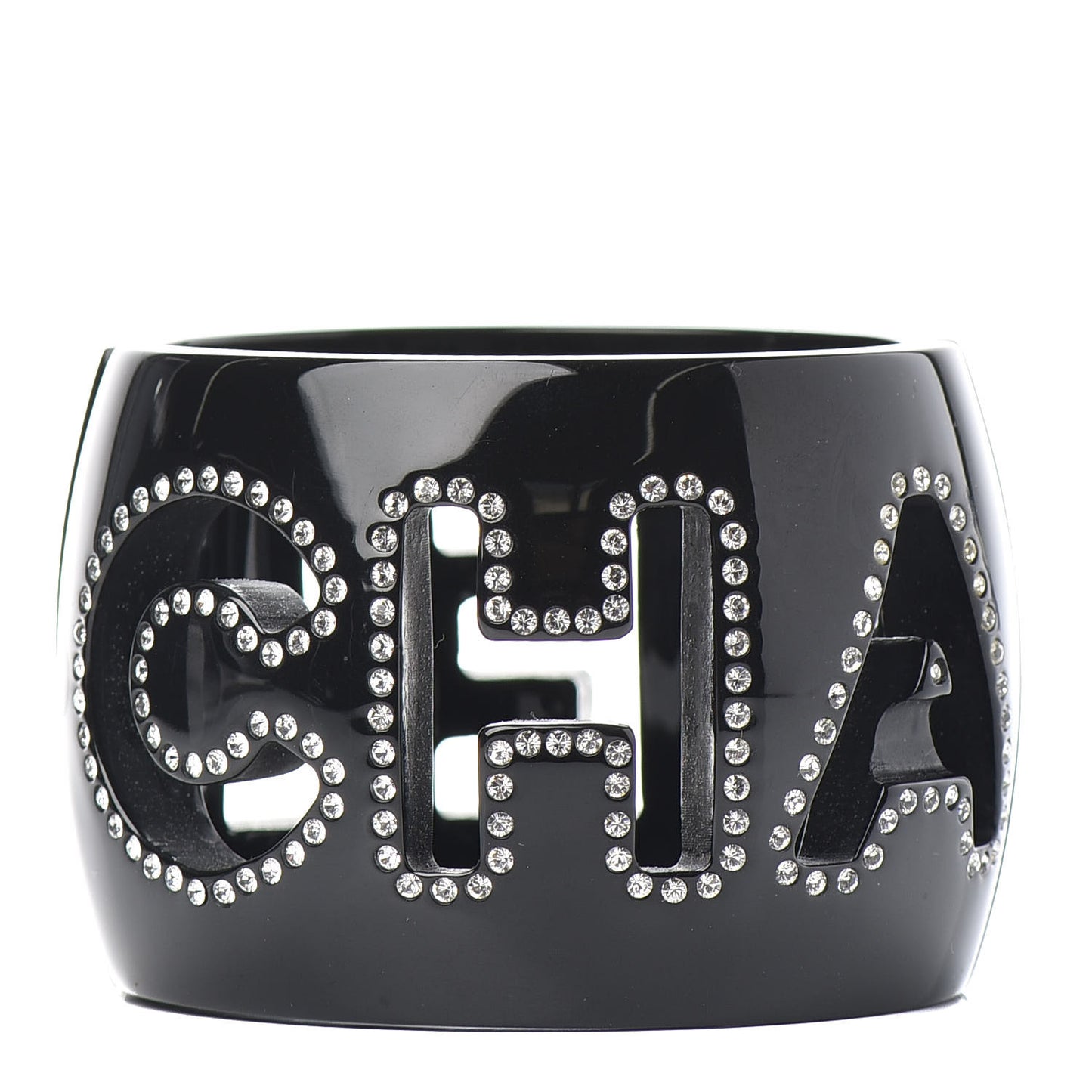 Resin Crystal Logo Cuff Bangle Bracelet Black
