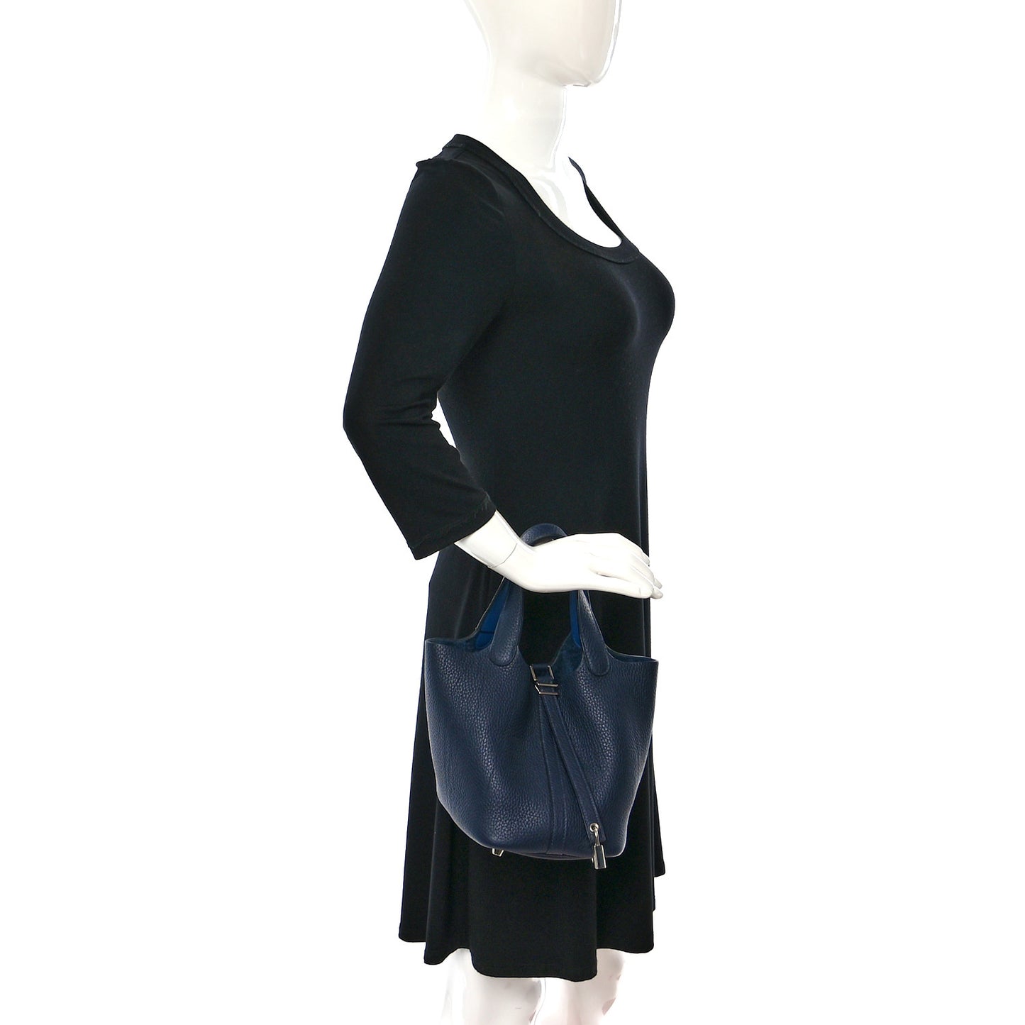 Taurillon Clemence Eclat Picotin Lock 18 PM Bleu Nuit Bleu Zellige