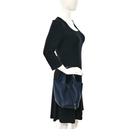 Hermes Taurillon Clemence Eclat Picotin Lock 18 PM Bleu Nuit Bleu Zellige 2 of 9
