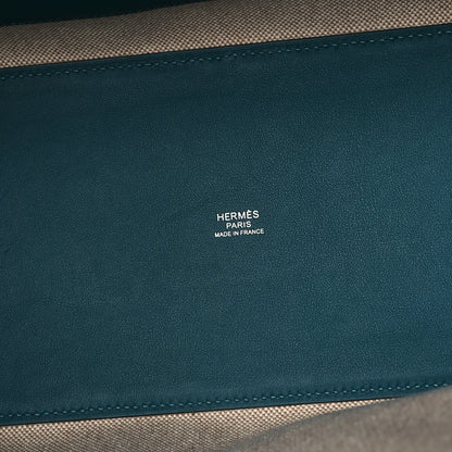 Hermes Swift Toile H Tufted Cabas H En Biais 40 Ecru Bleu Vert Bosphore 6 of 9