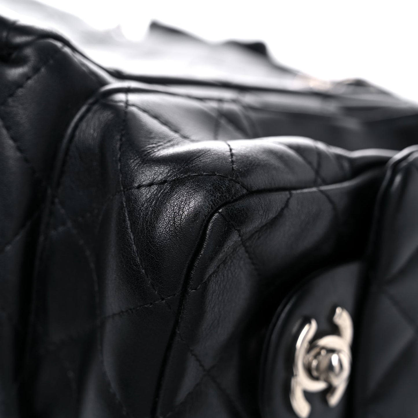 Calfskin Quilted Large Cambon Multipocket Reporter Black White