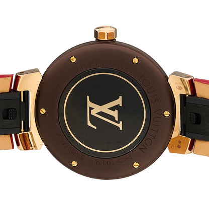Louis Vuitton Stainless Steel 18K Rose Gold Monogram 34mm Tambour Quartz Watch Brown 4 of 5