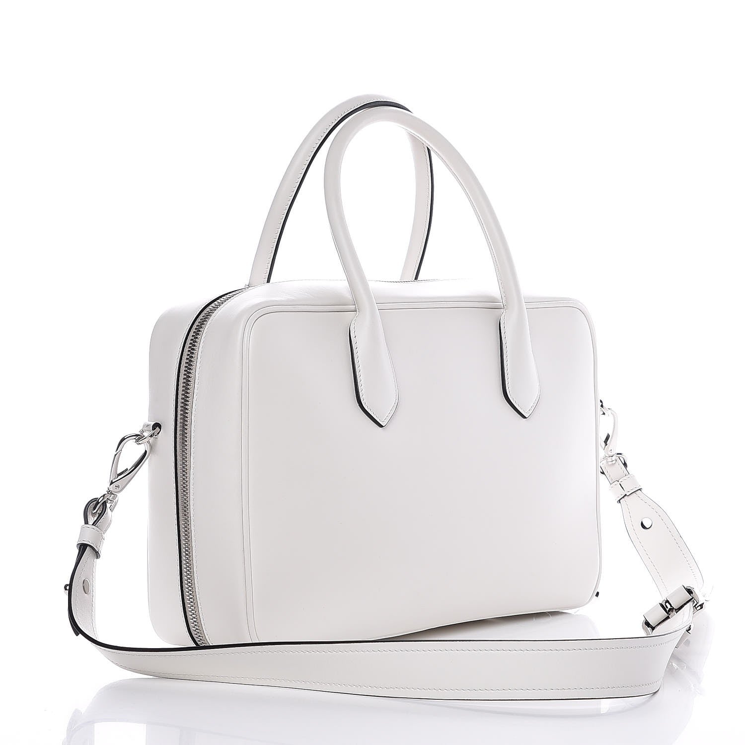 Prada City Calfskin Racing Logo Bowler White Black 4 of 9