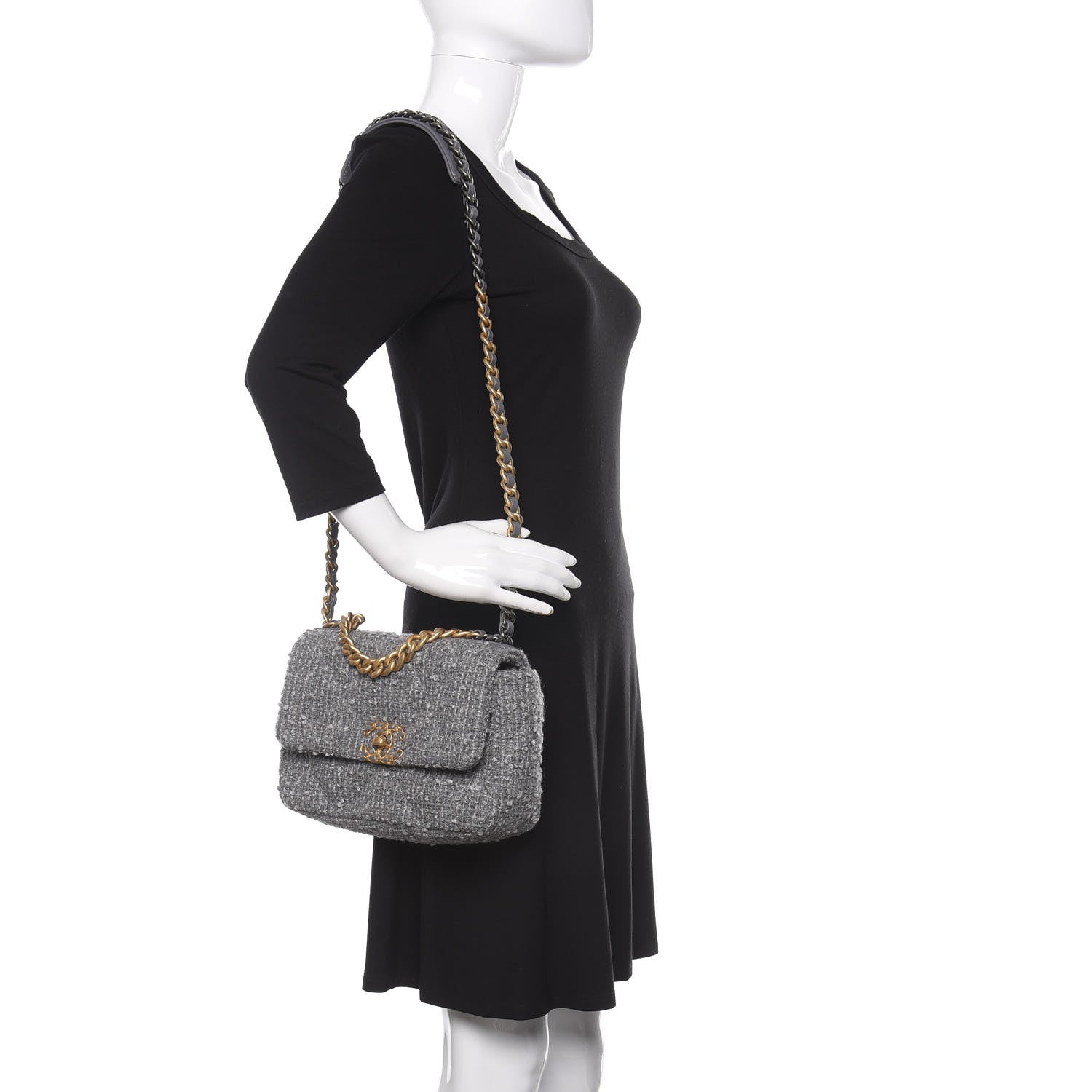 Chanel Tweed Quilted Medium 19 Flap Grey 2 of 11