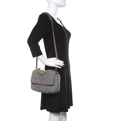 Chanel Tweed Quilted Medium 19 Flap Grey 2 of 11