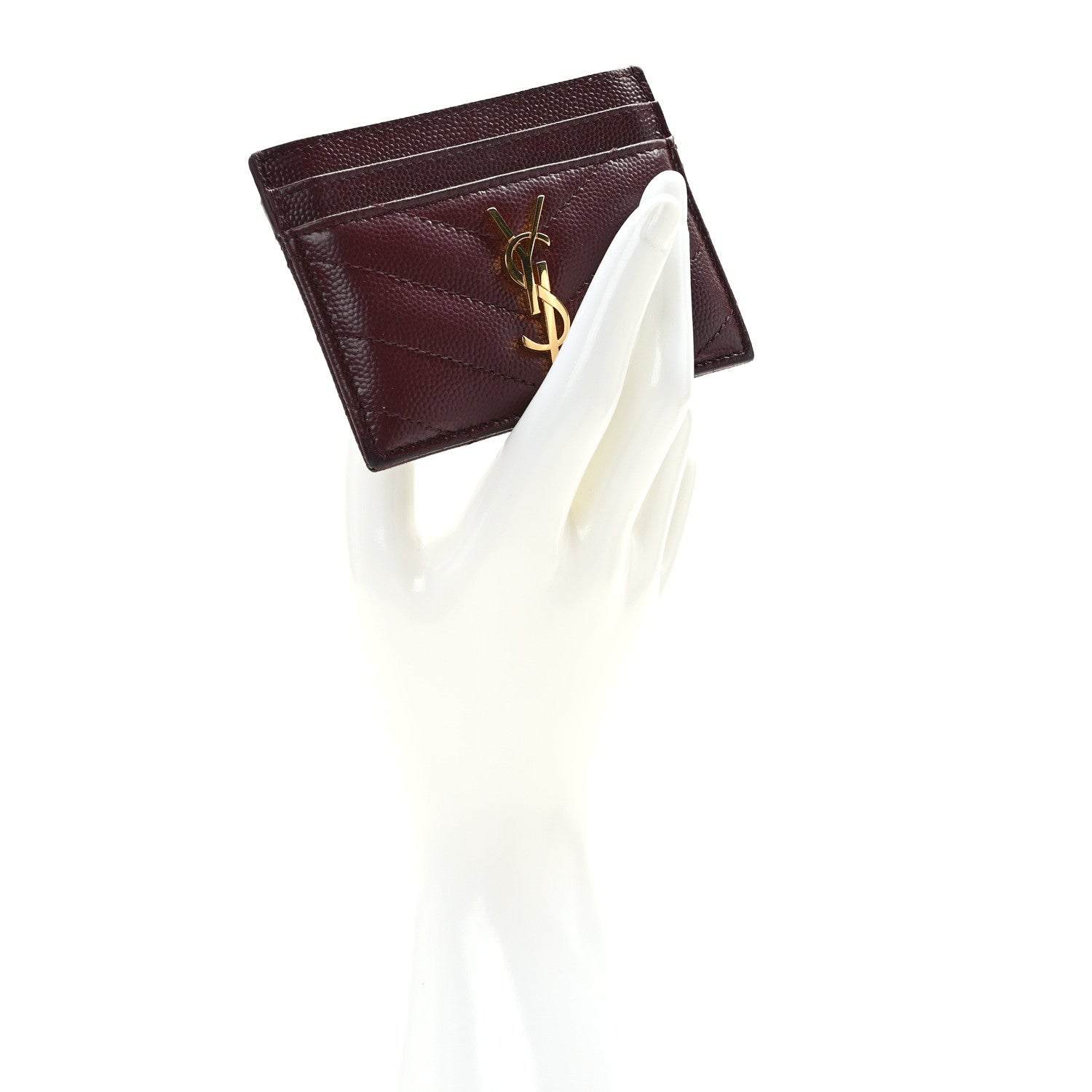 Saint Laurent Grain De Poudre Matelasse Chevron Cassandre Credit Card Case Bordeaux 2 of 10