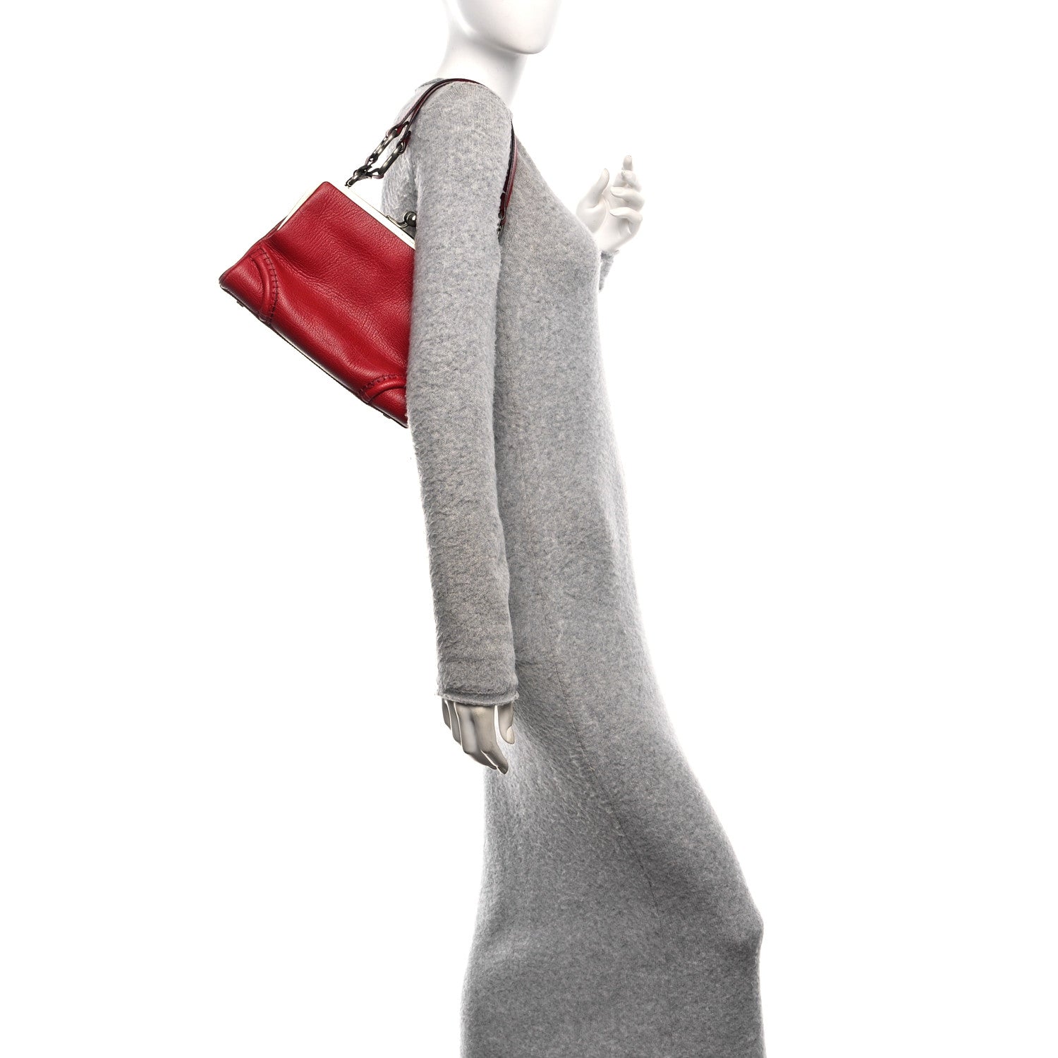 Burberry Goatskin Kiss Lock Frame Shoulder Bag Red 2 of 12