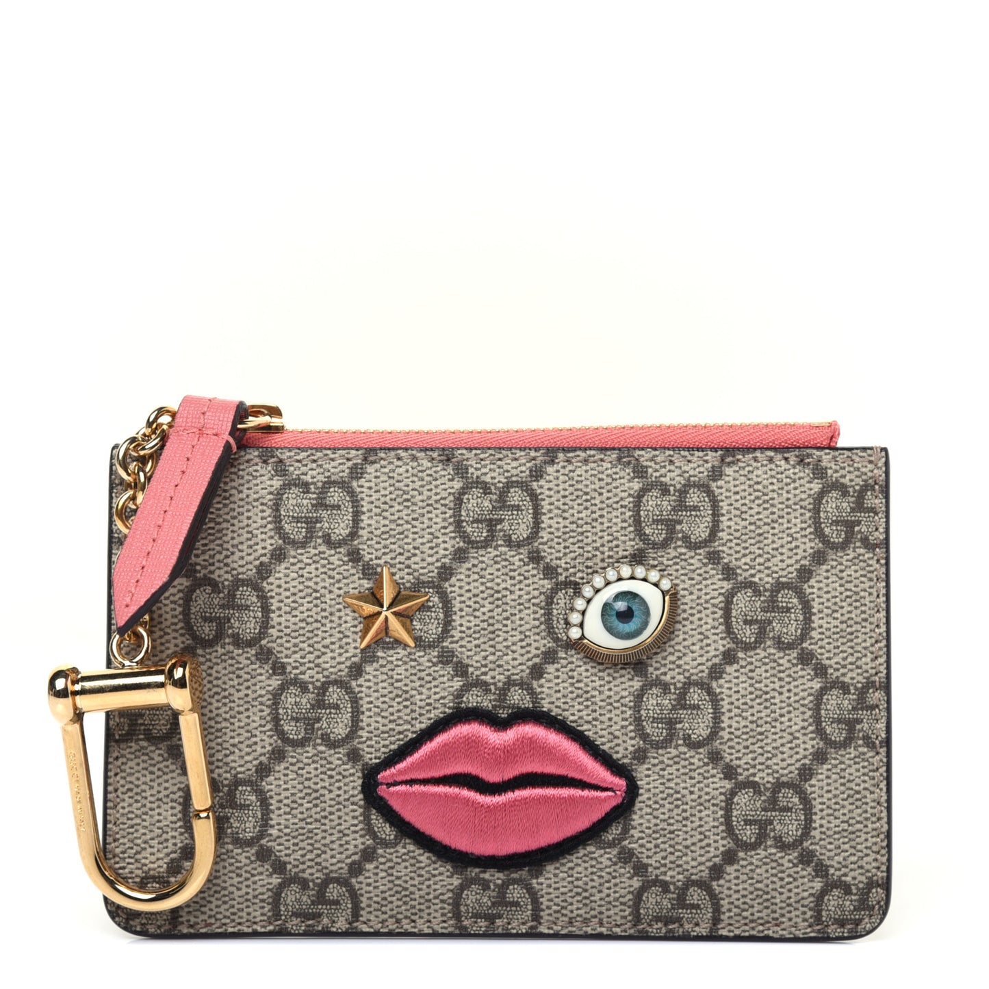 GG Supreme Monogram Embroidered Face Key Case Pink