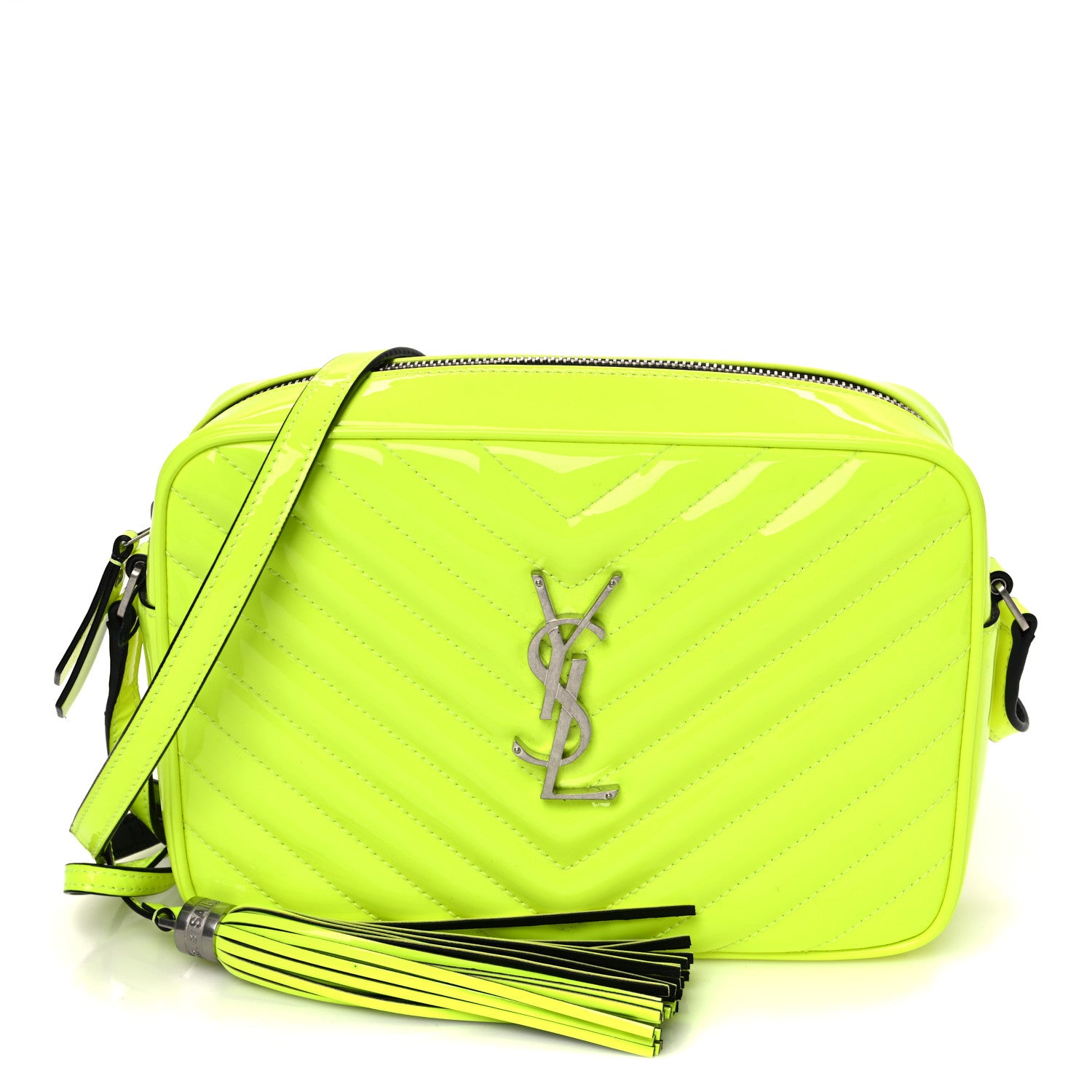 Saint Laurent Patent Calfskin Matelasse Monogram Lou Camera Bag Neon Yellow 1 of 12