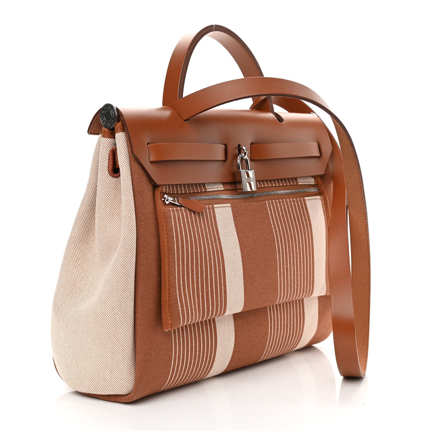 Hermes Vache Hunter Toile H Vibration Herbag Zip Retourne 31 PM Fauve Ecru Beige 4 of 10