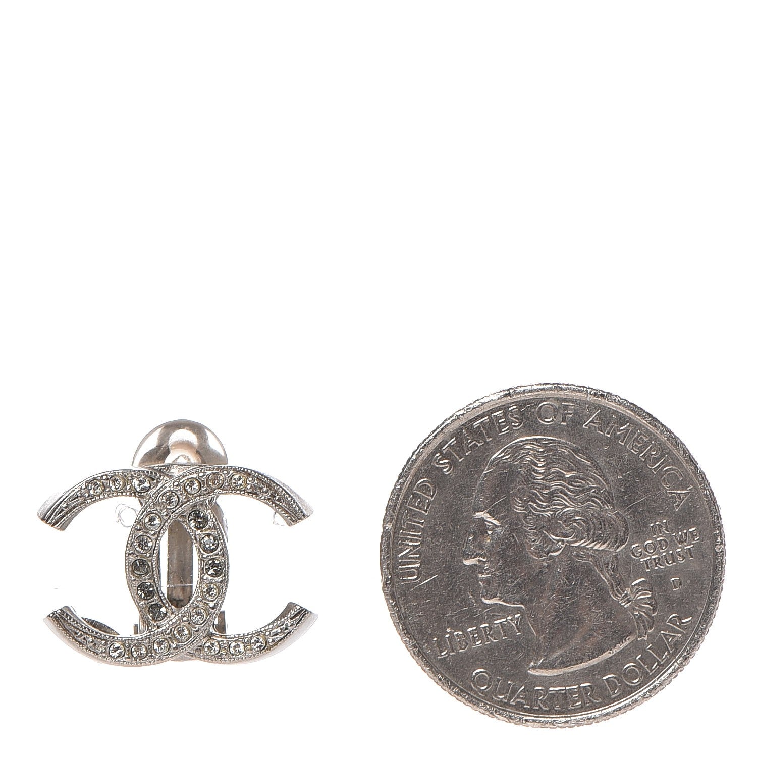 Chanel Crystal CC Clip On Earrings Silver 2 of 5
