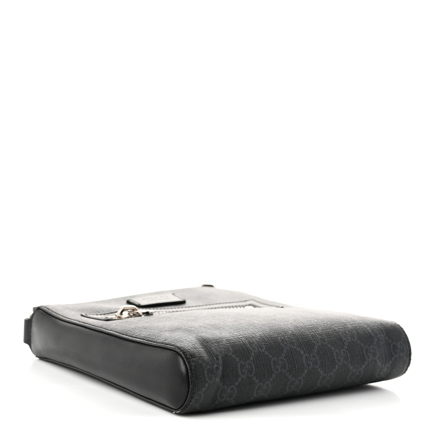 GG Supreme Monogram Web Small Flat Messenger Bag Black Grey Black Grey
