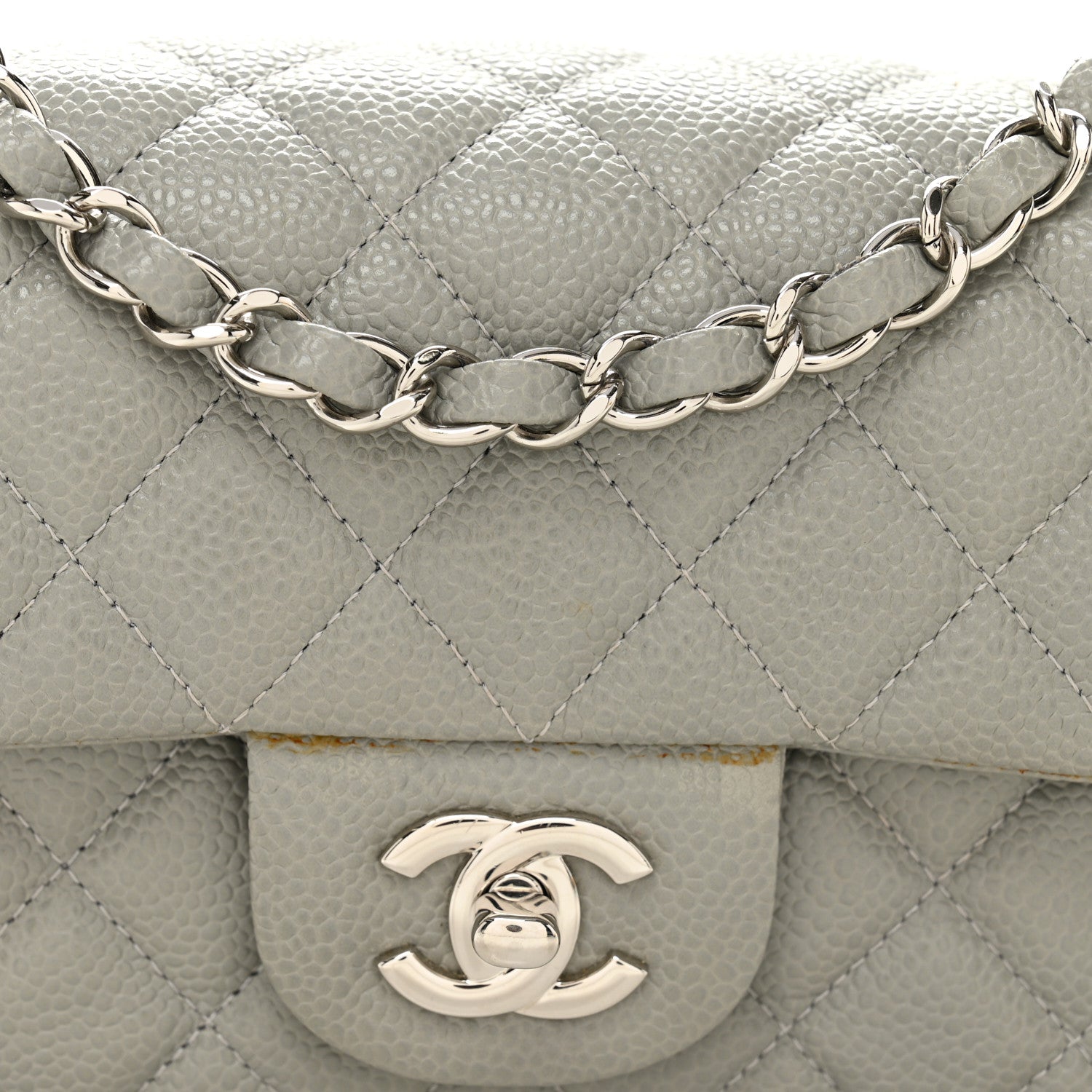 Chanel Caviar Quilted Mini Rectangular Flap Light Grey 9 of 13