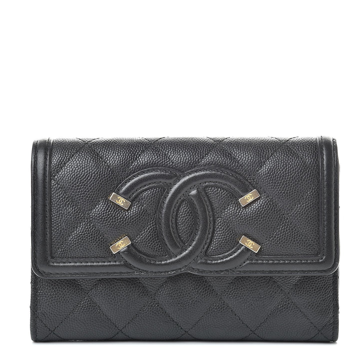 Caviar Quilted Medium Filigree Flap Wallet Black