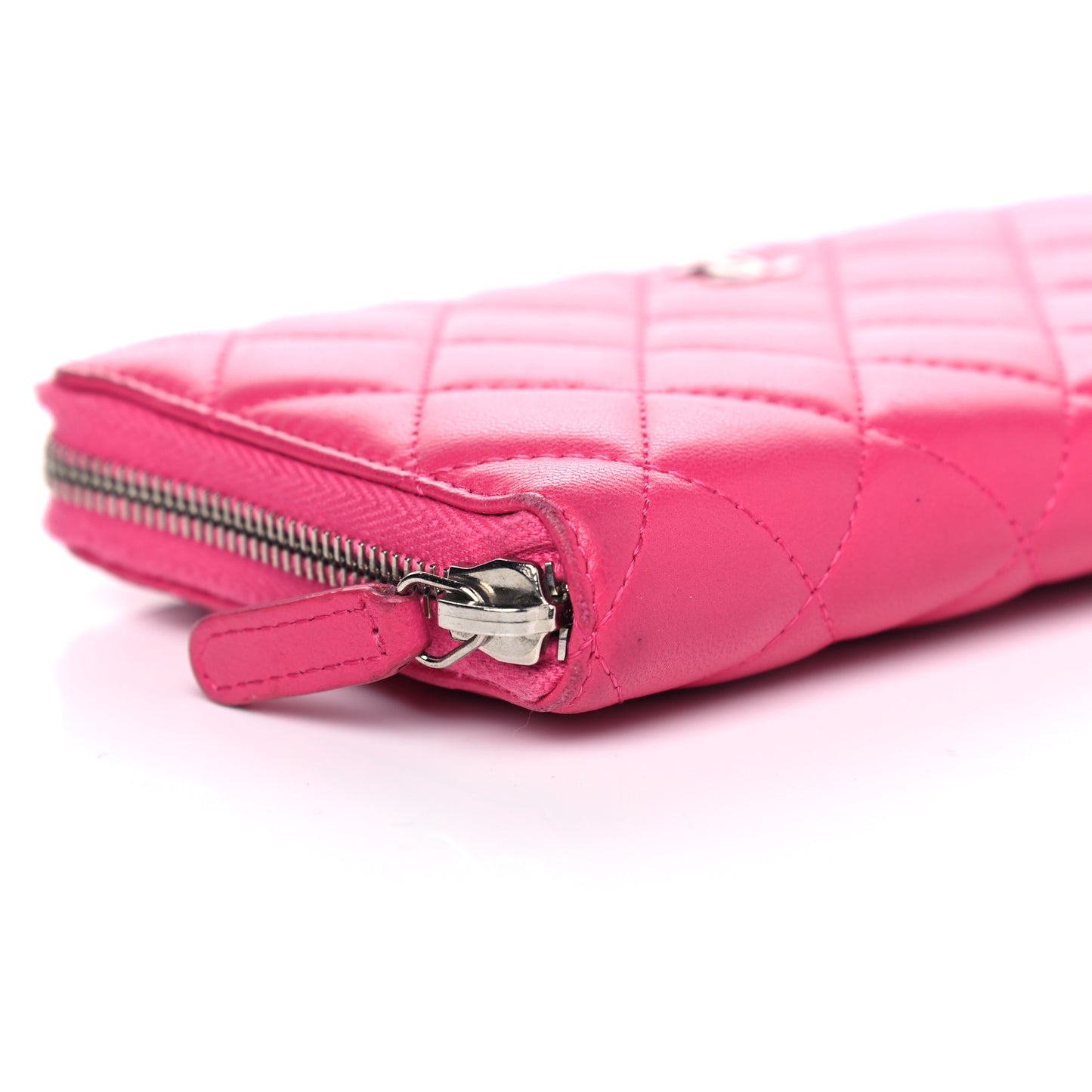 Lambskin Quilted Large Gusset Zip Around Wallet Fuchsia