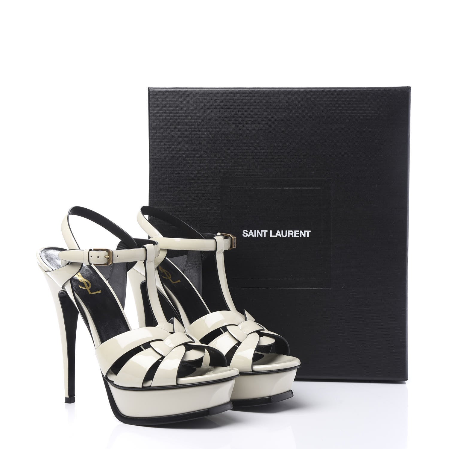 Saint Laurent Patent Tribute 105 Platform Sandals 38.5 Ivory 9 of 9
