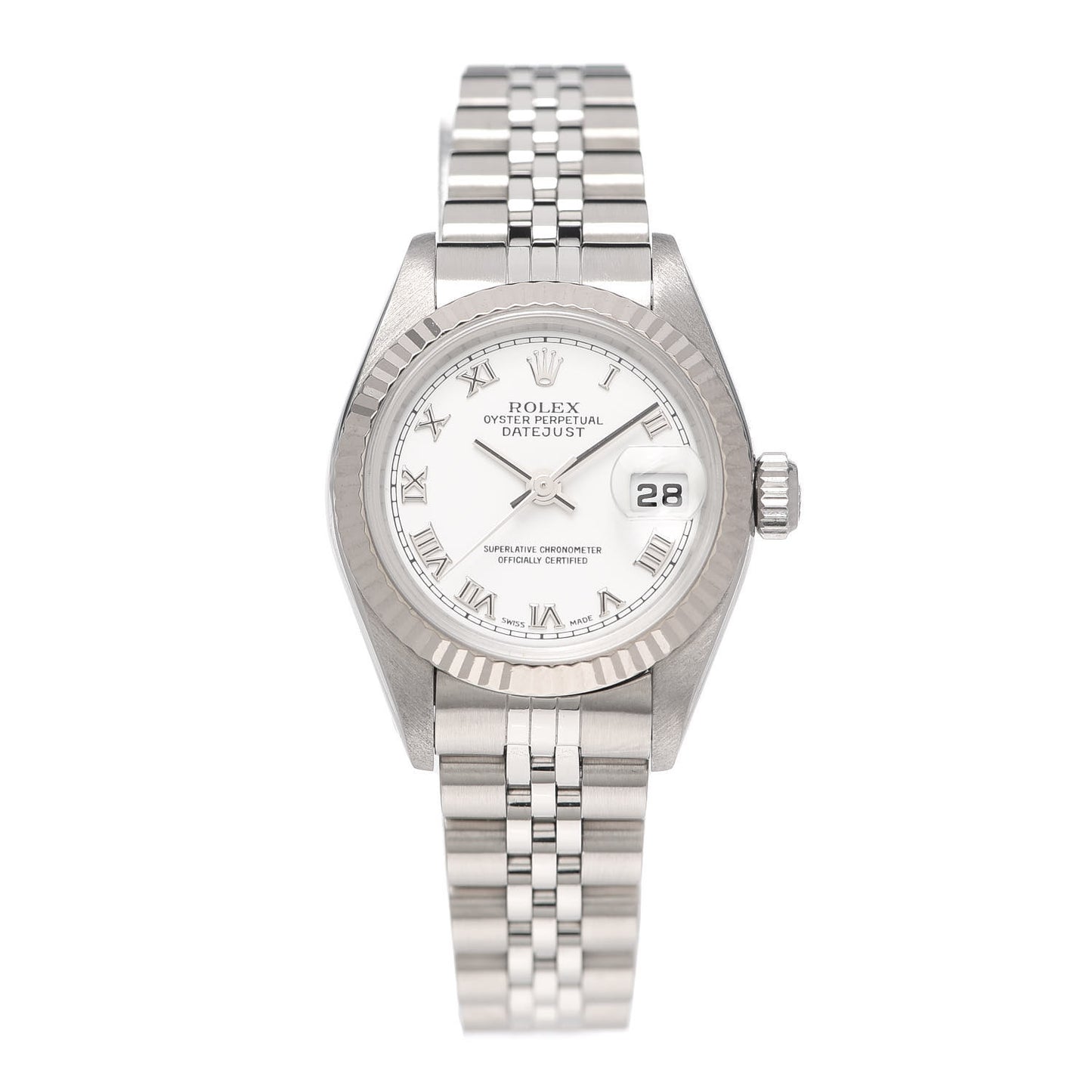 Stainless Steel 18K White Gold 26mm Oyster Perpetual Datejust Watch White Roman 79174