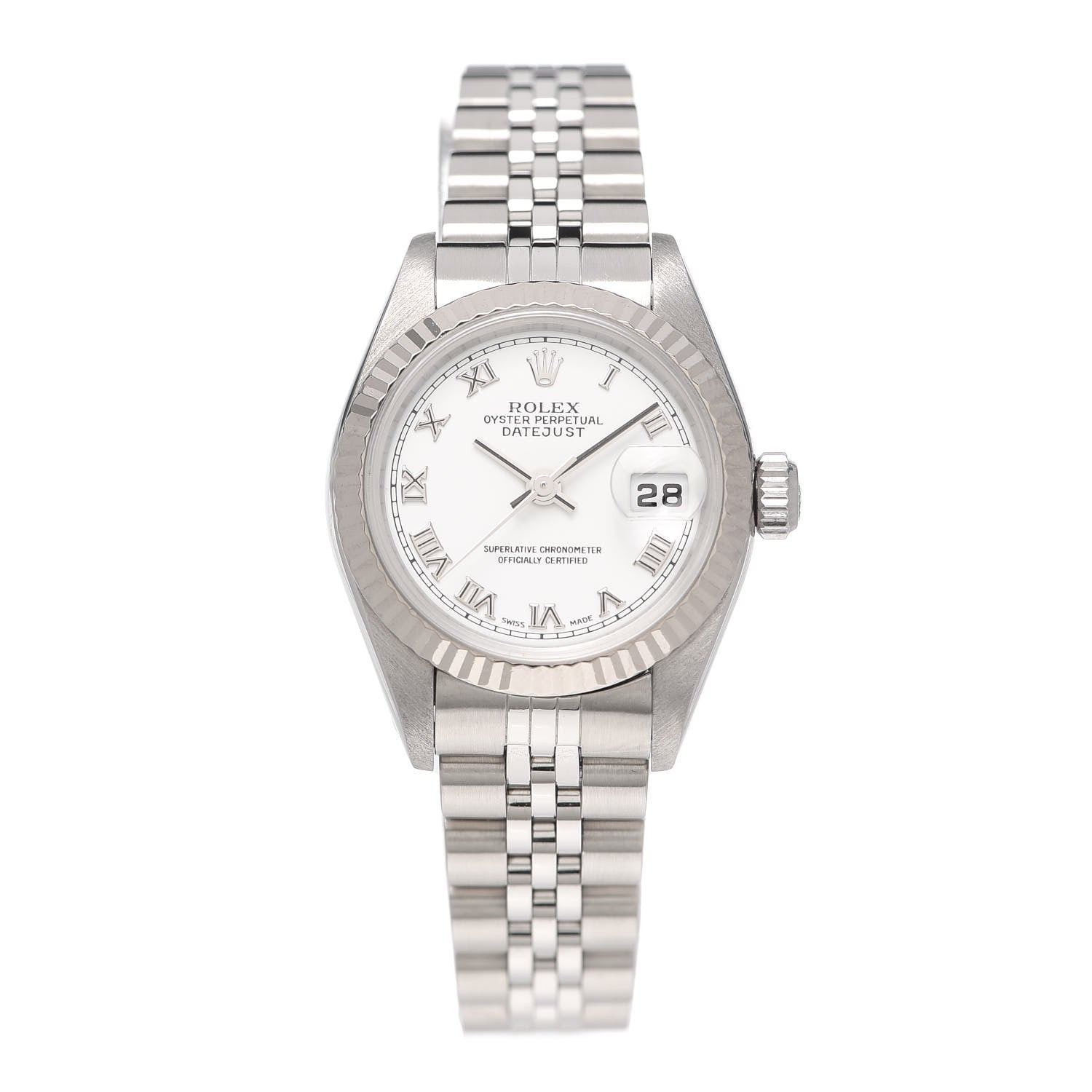 Rolex Stainless Steel 18K White Gold 26mm Oyster Perpetual Datejust Watch White Roman 79174 1 of 5