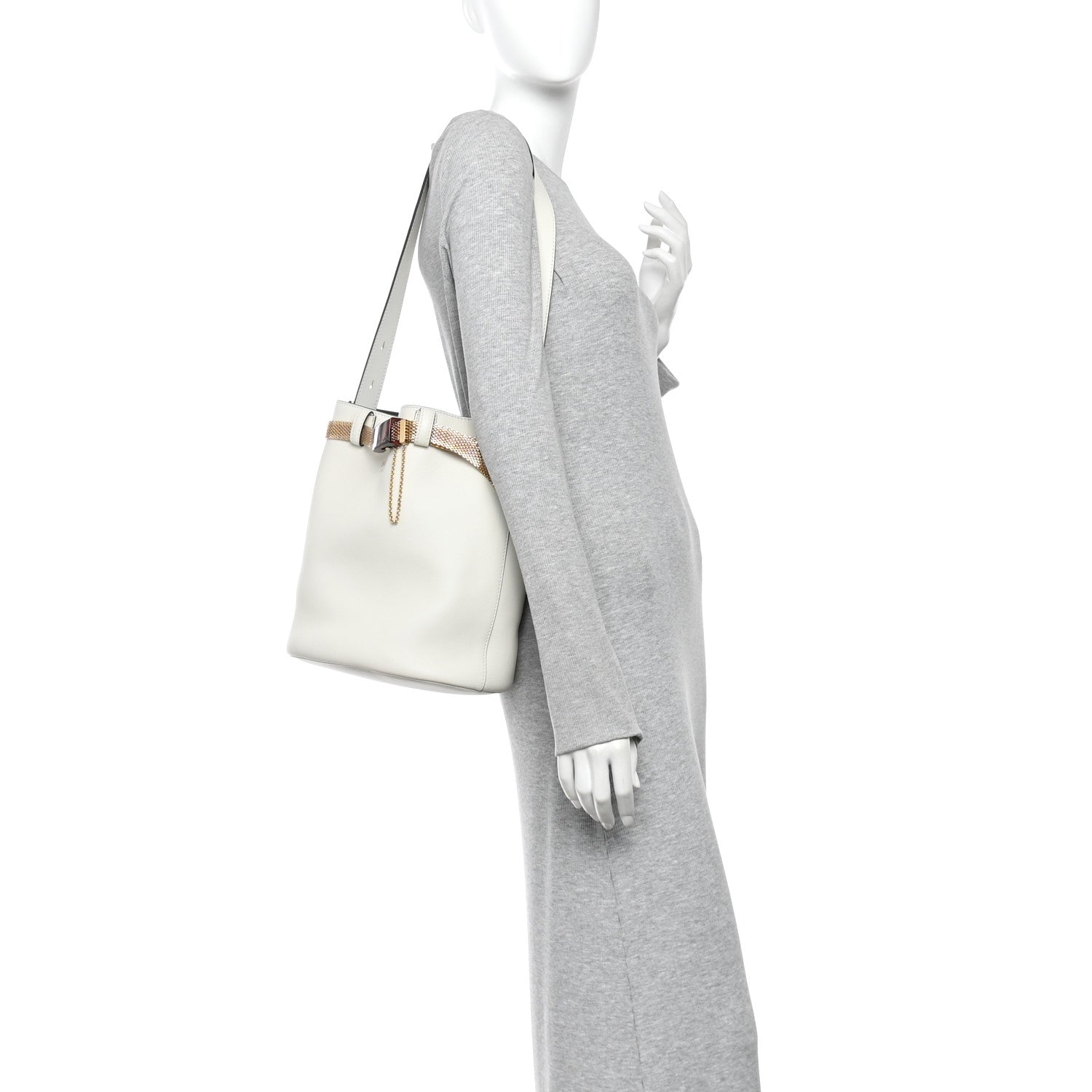 Prada Calfskin Buckle Bag With Jeweled Belt White Black 2 of 10