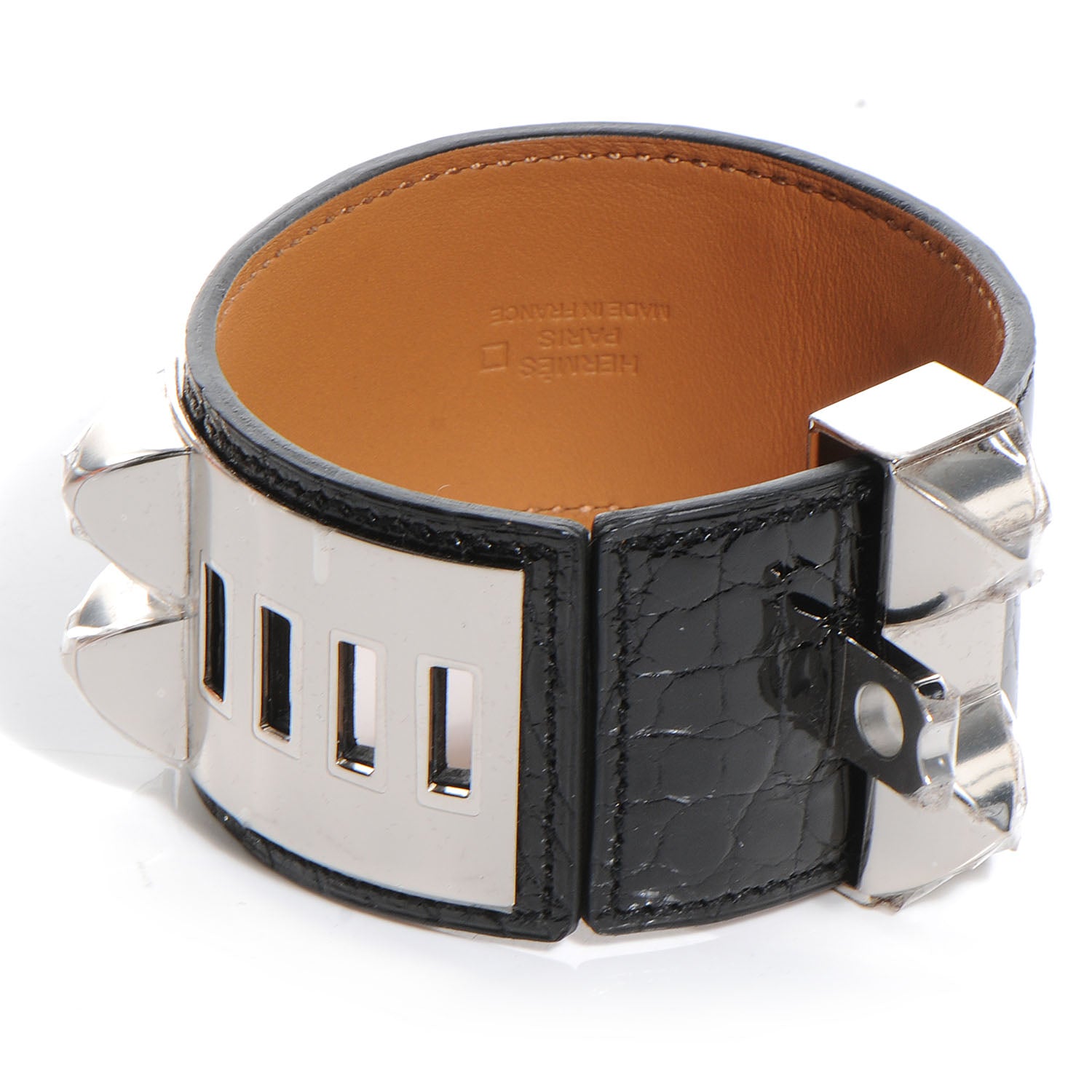 Hermes Shiny Alligator Collier De Chien CDC Bracelet Black Small 4 of 7