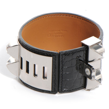 Hermes Shiny Alligator Collier De Chien CDC Bracelet Black Small 4 of 7