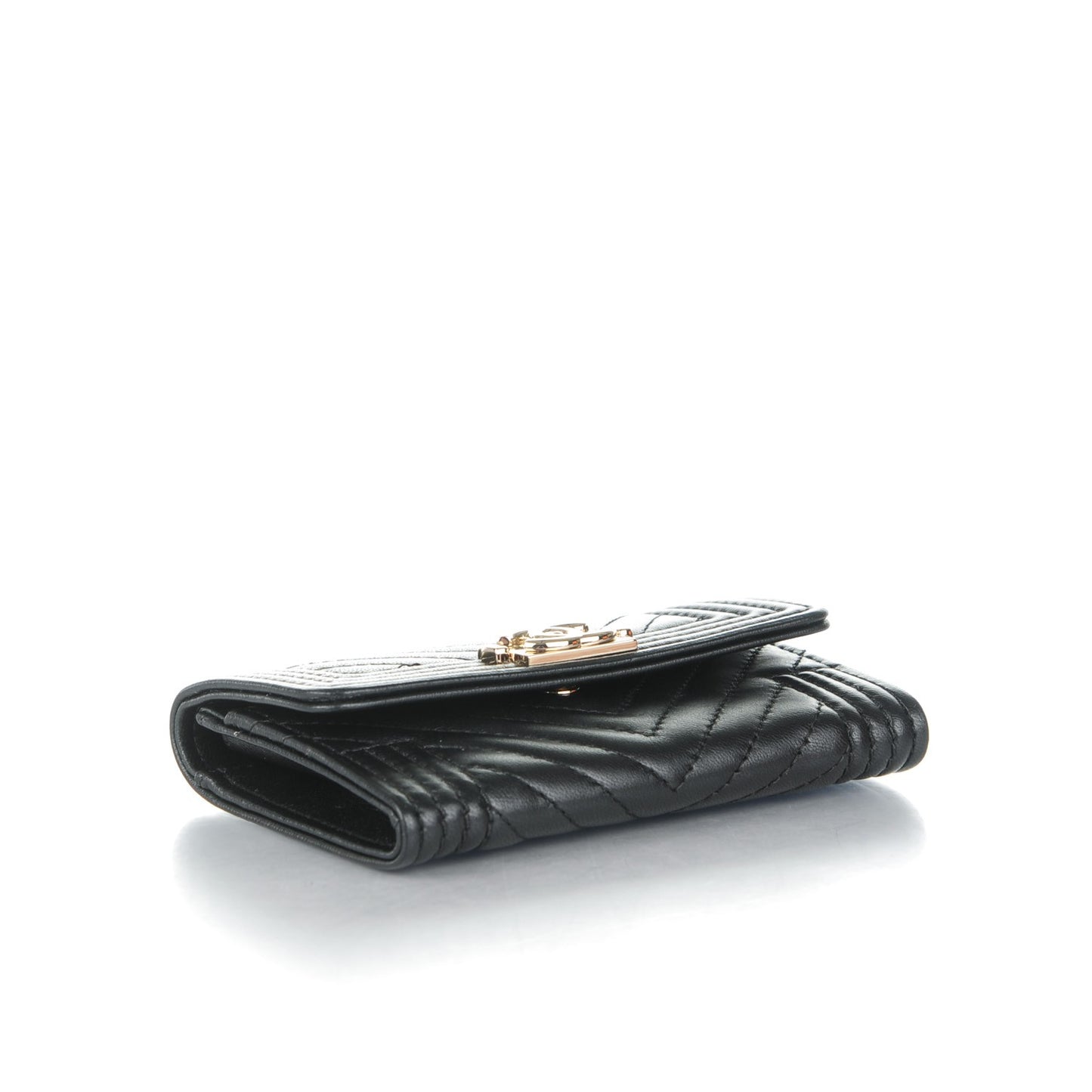 Lambskin Chevron Quilted Boy Card Holder Wallet Black