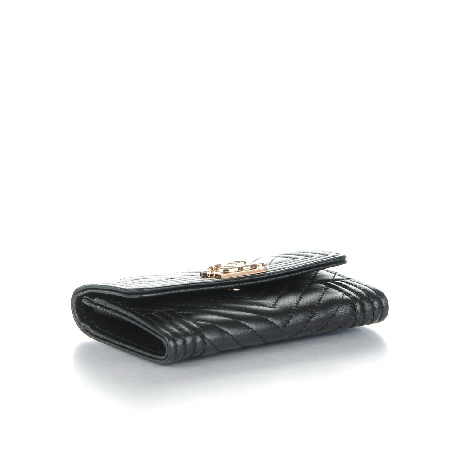 Chanel Lambskin Chevron Quilted Boy Card Holder Wallet Black 4 of 8