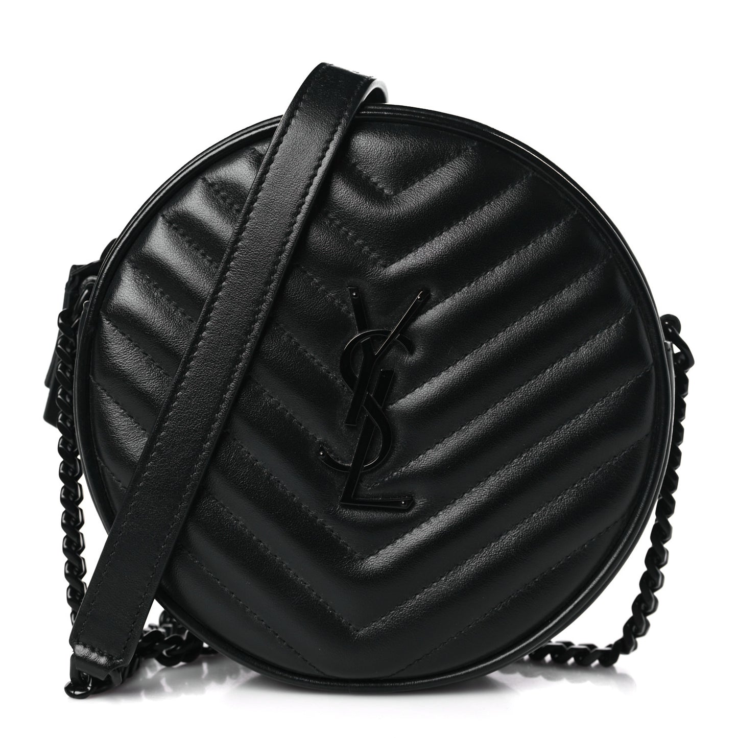 Calfskin Matelasse Chevron Round Vinyle Camera Bag Black