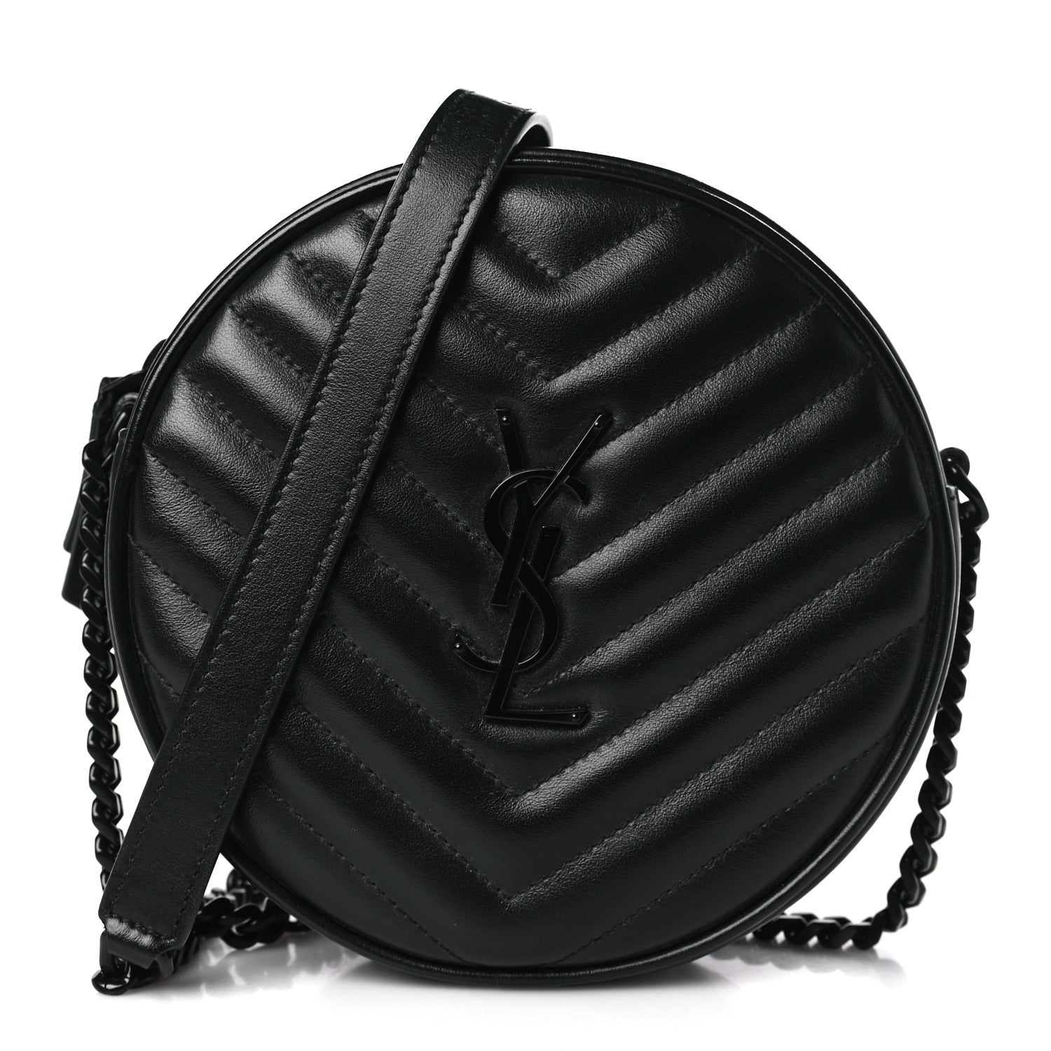 Saint Laurent Calfskin Matelasse Chevron Round Vinyle Camera Bag Black 1 of 9