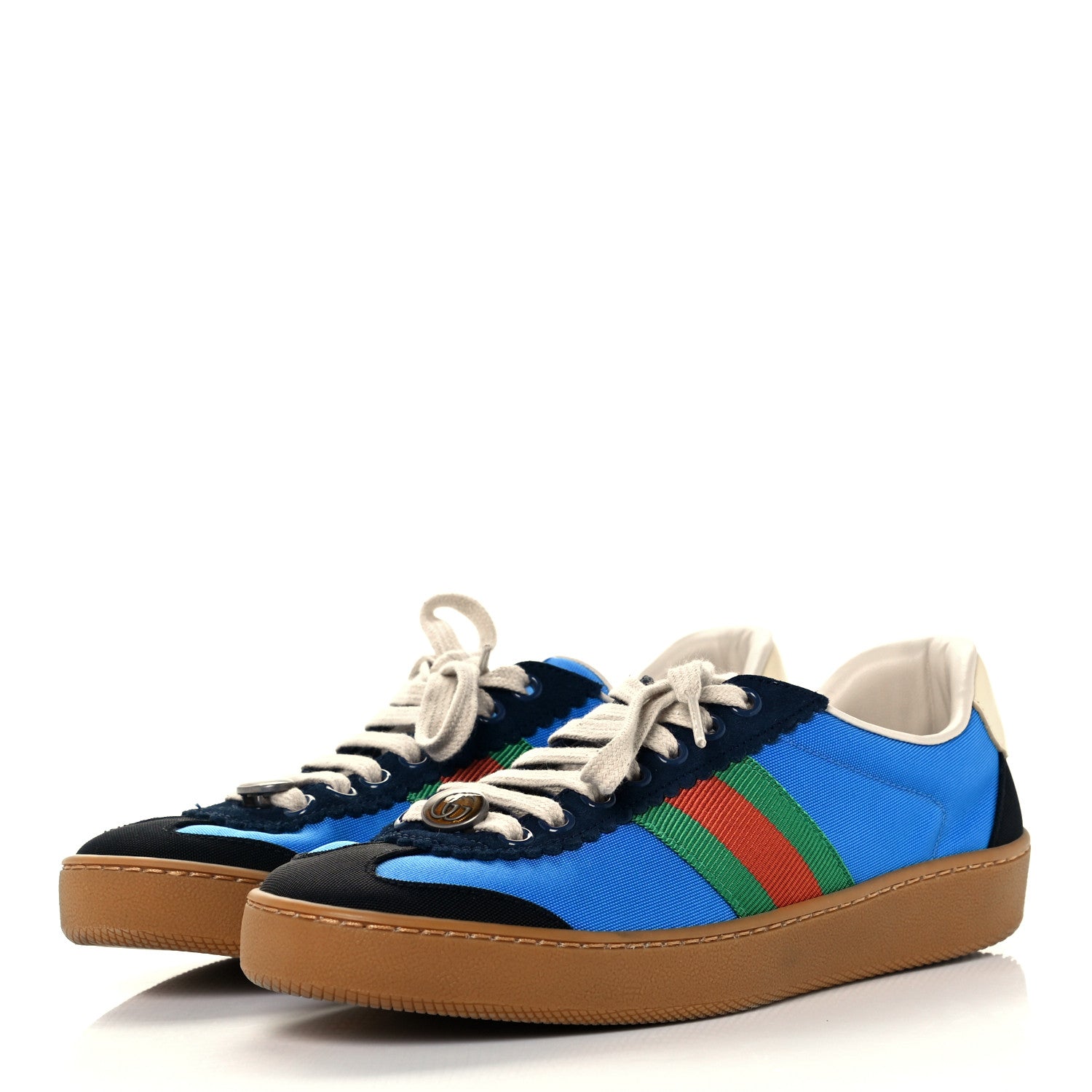 Gucci Nylon Suede Web Womens G74 Sneakers 37 Black Bright Splash 2 of 11