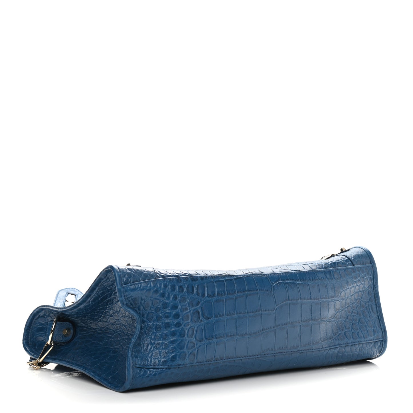 Calfskin Crocodile Embossed Classic Silver Hardware City Bleu Marine