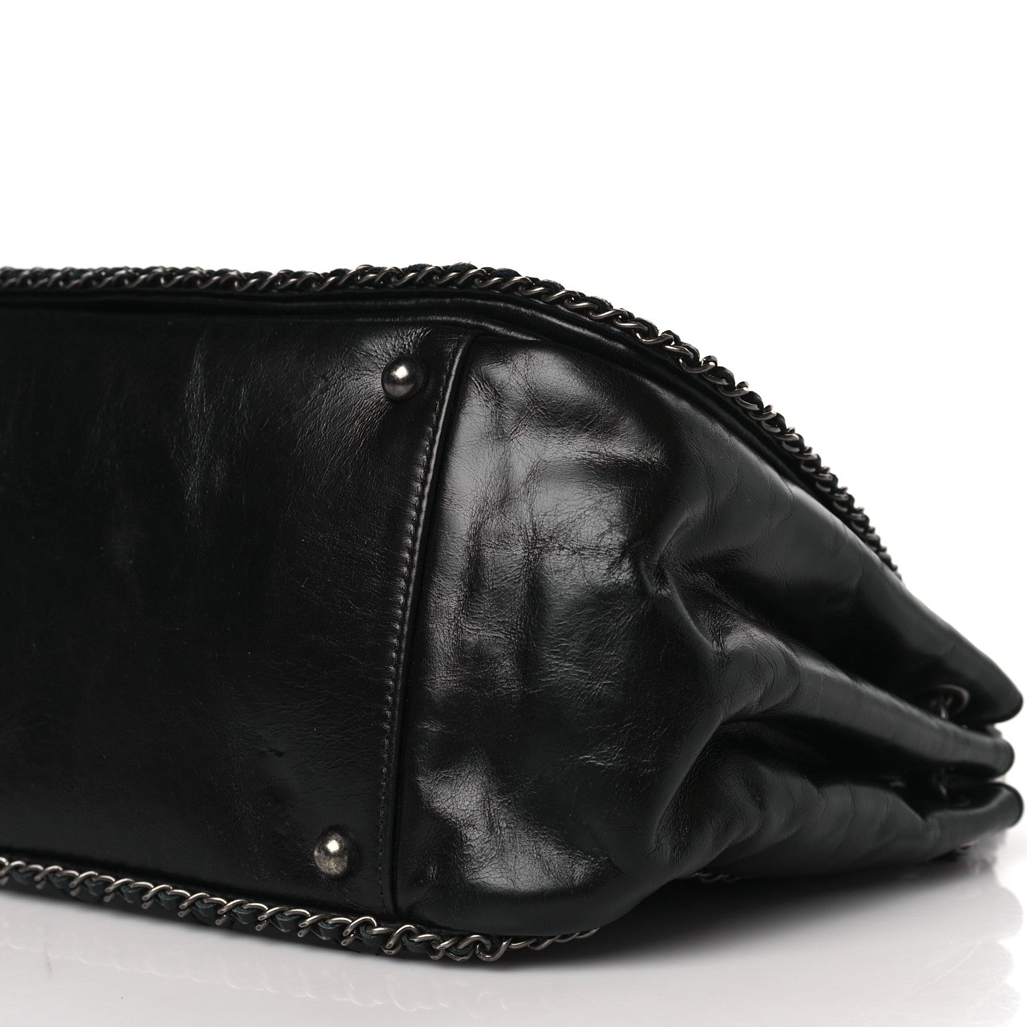 Chanel Glazed Calfskin Quilted Large CC Enchained Accordion Flap Black 9 of 9