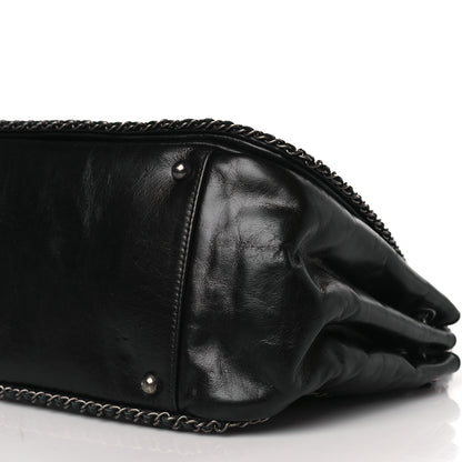 Chanel Glazed Calfskin Quilted Large CC Enchained Accordion Flap Black 9 of 9