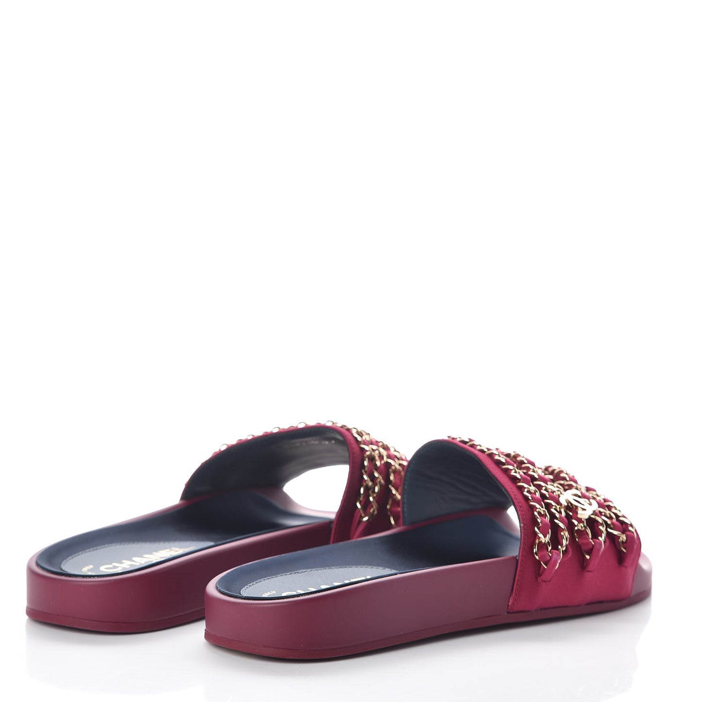 Satin Chain Flat Sandals 38 Dark Fuchsia