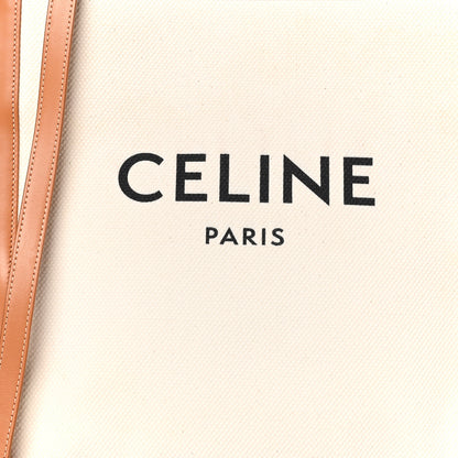 Celine Canvas Calfskin Logo Print Small Vertical Cabas Natural Tan 7 of 9