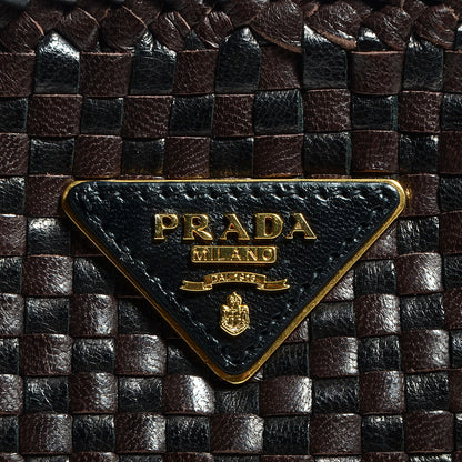 Prada Goatskin Woven Zip Clutch Moro Black 9 of 9