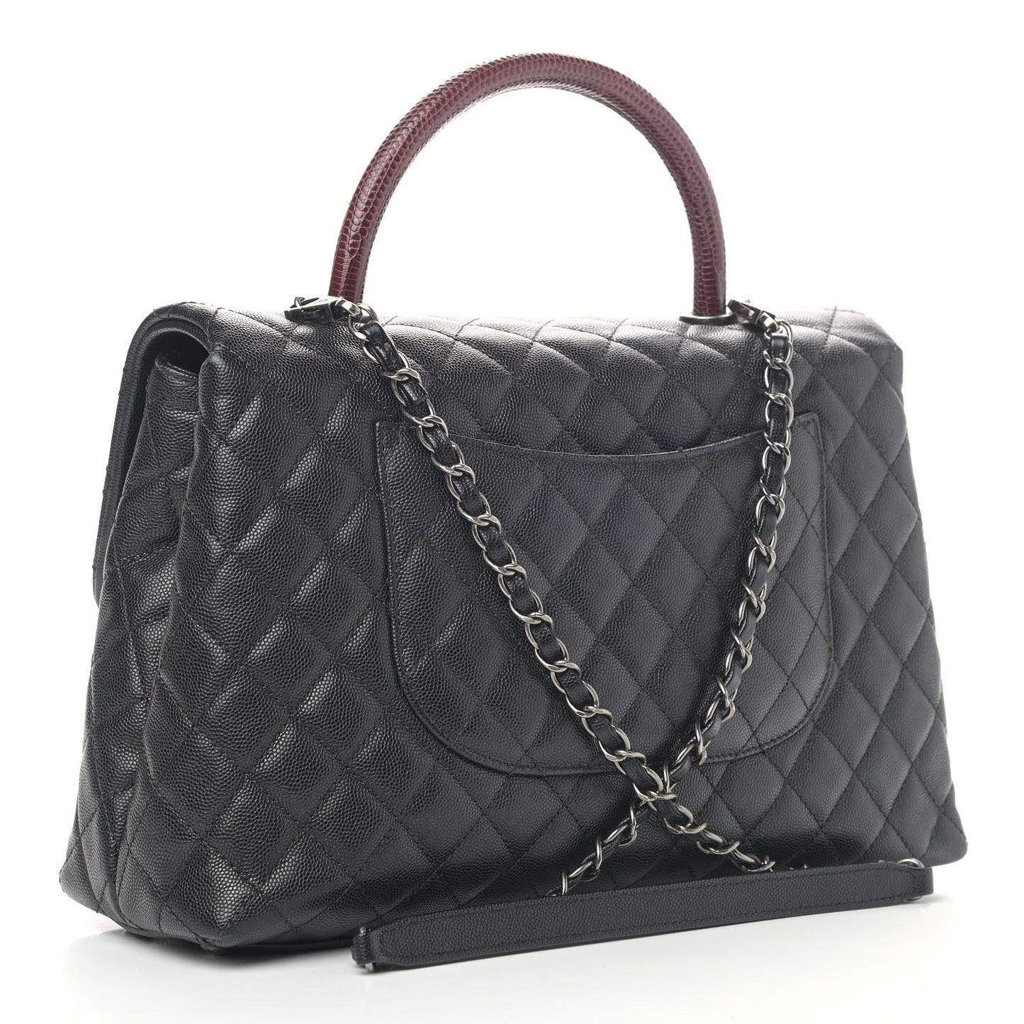Caviar Lizard Quilted Medium Coco Handle Flap Black