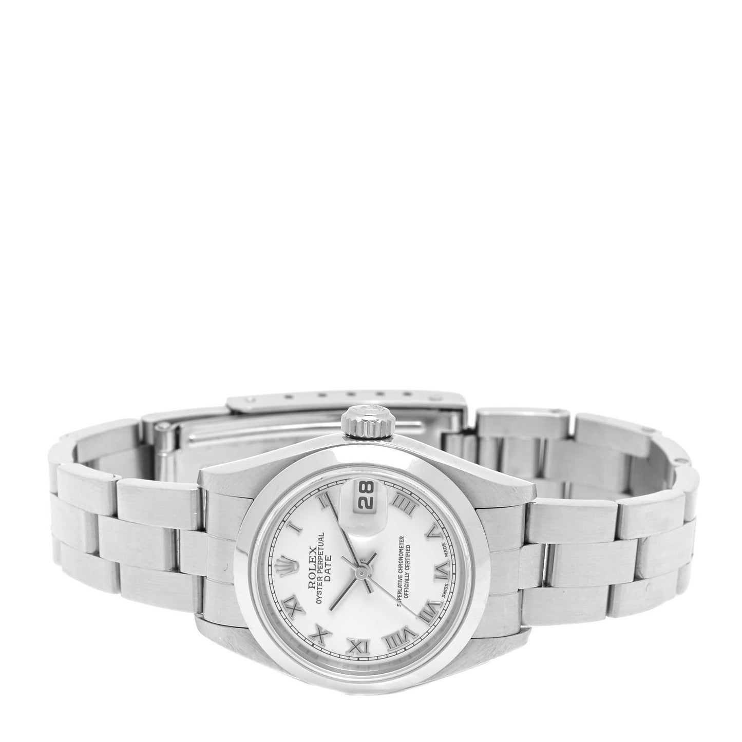 Stainless Steel 26mm Oyster Perpetual Date Watch White Roman 79160