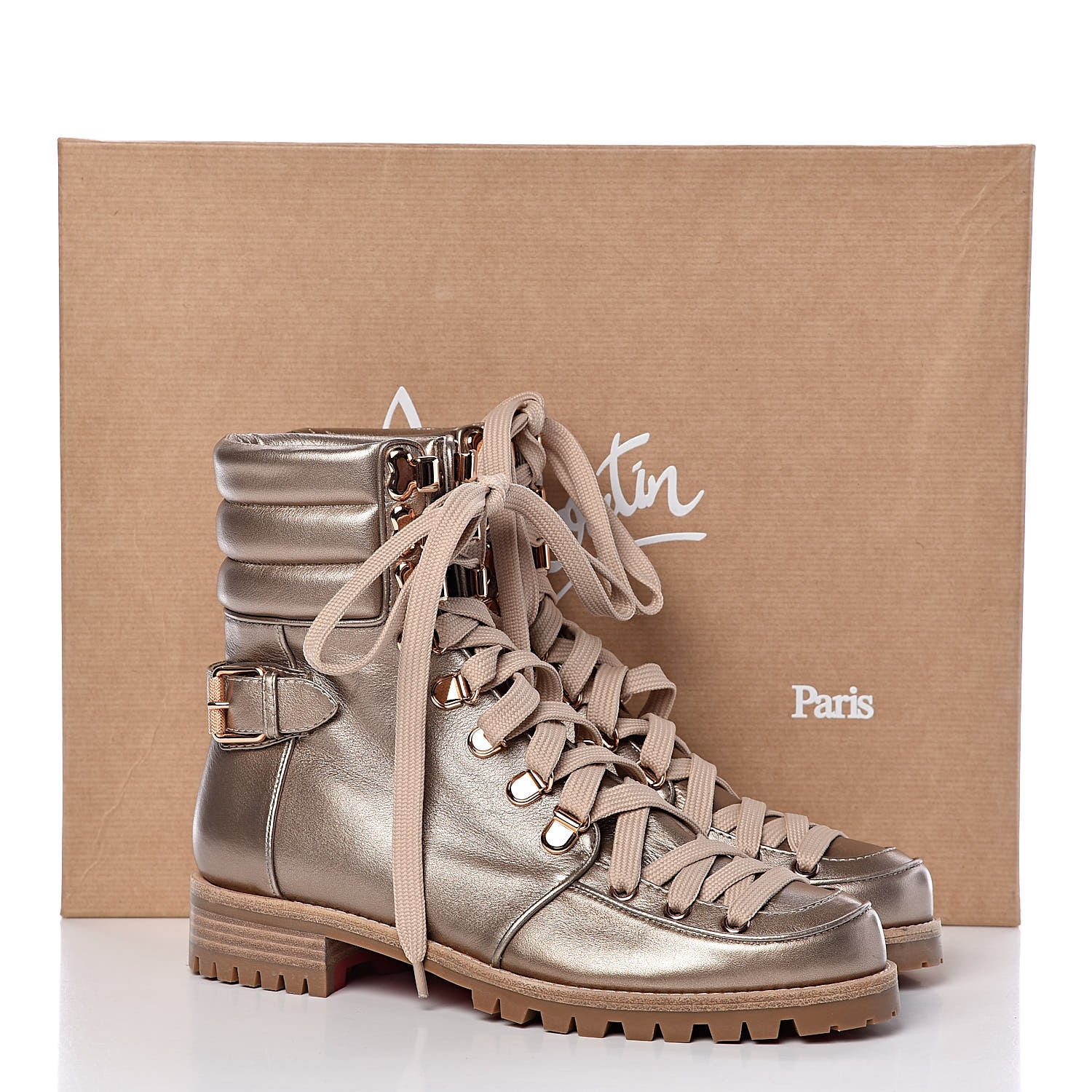 Christian Louboutin Metallic Calfskin Who Runs Flat Boots 38 Colombe 9 of 9