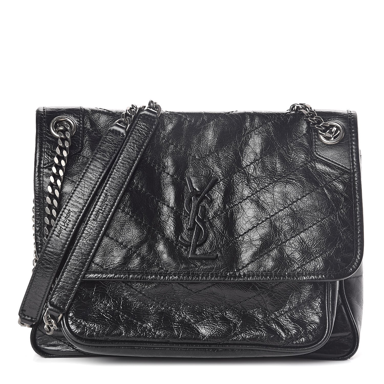 Saint Laurent Crinkled Calfskin Matelasse Monogram Medium Niki Chain Satchel Black 1 of 10
