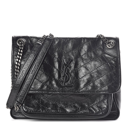 Saint Laurent Crinkled Calfskin Matelasse Monogram Medium Niki Chain Satchel Black 1 of 10