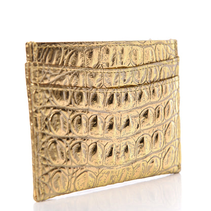 Chanel Metallic Calfskin Crocodile Embossed Cocodile Card Holder Gold 3 of 9