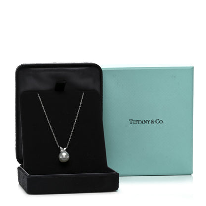 Tiffany Platinum Pearl Diamond 10-11mm Victoria Pendant Necklace 5 of 5