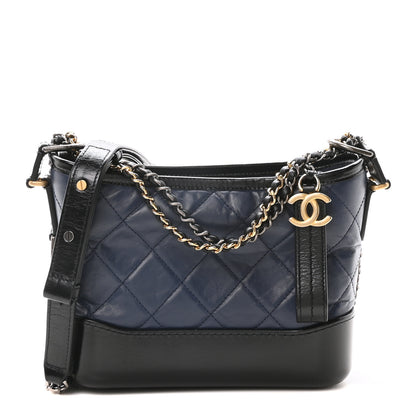 Chanel Aged Calfskin Quilted Small Gabrielle Hobo Navy Black 1 of 10